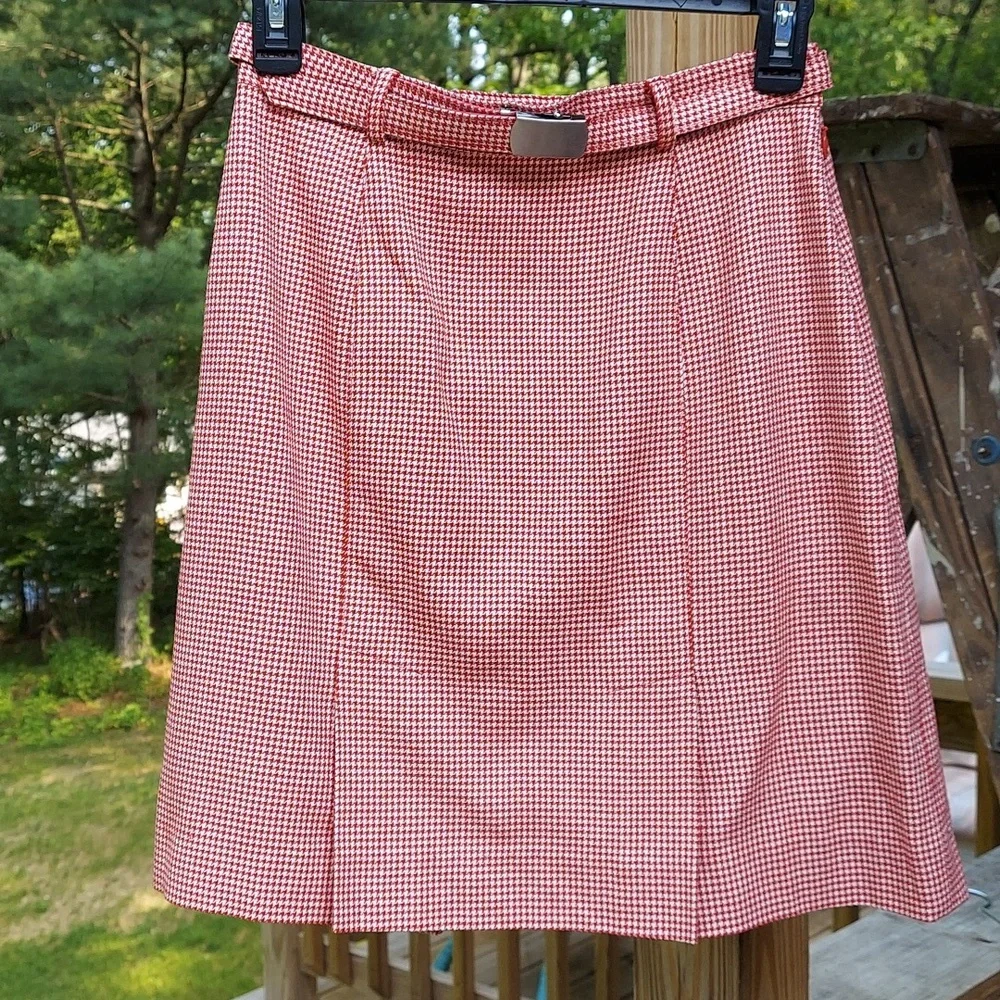 Vintage Ann Taylor Gingham Houndstooth pleated mini Skirt Belt